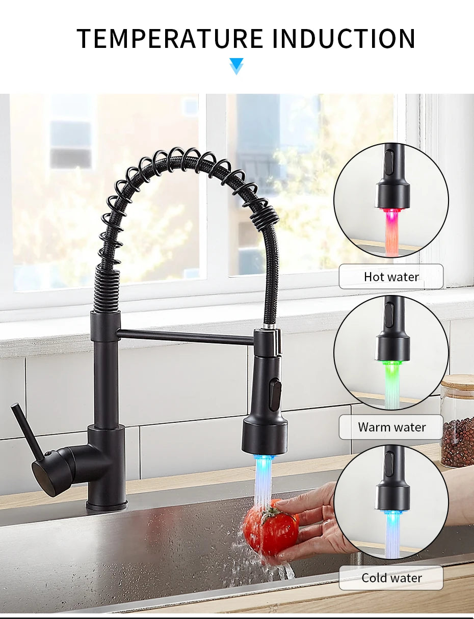Brush Nickel Kitchen Faucets Brass Faucets for Kitchen Sink Single Lever Pull Down Spring Spout Mixers Tap Hot Cold Water Crane c9f98b-b7.myshopify.com