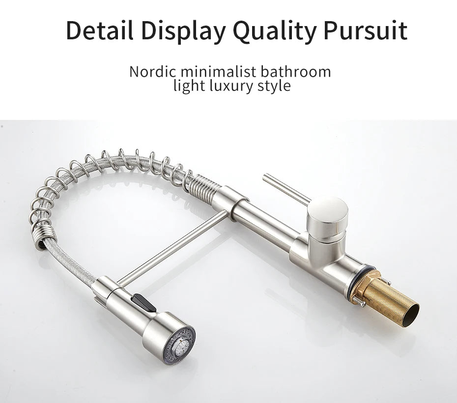 Brush Nickel Kitchen Faucets Brass Faucets for Kitchen Sink Single Lever Pull Down Spring Spout Mixers Tap Hot Cold Water Crane c9f98b-b7.myshopify.com