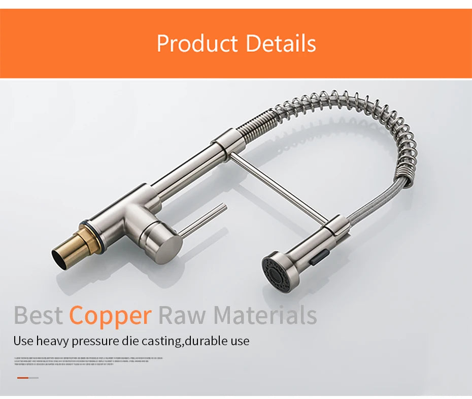 Brush Nickel Kitchen Faucets Brass Faucets for Kitchen Sink Single Lever Pull Down Spring Spout Mixers Tap Hot Cold Water Crane c9f98b-b7.myshopify.com