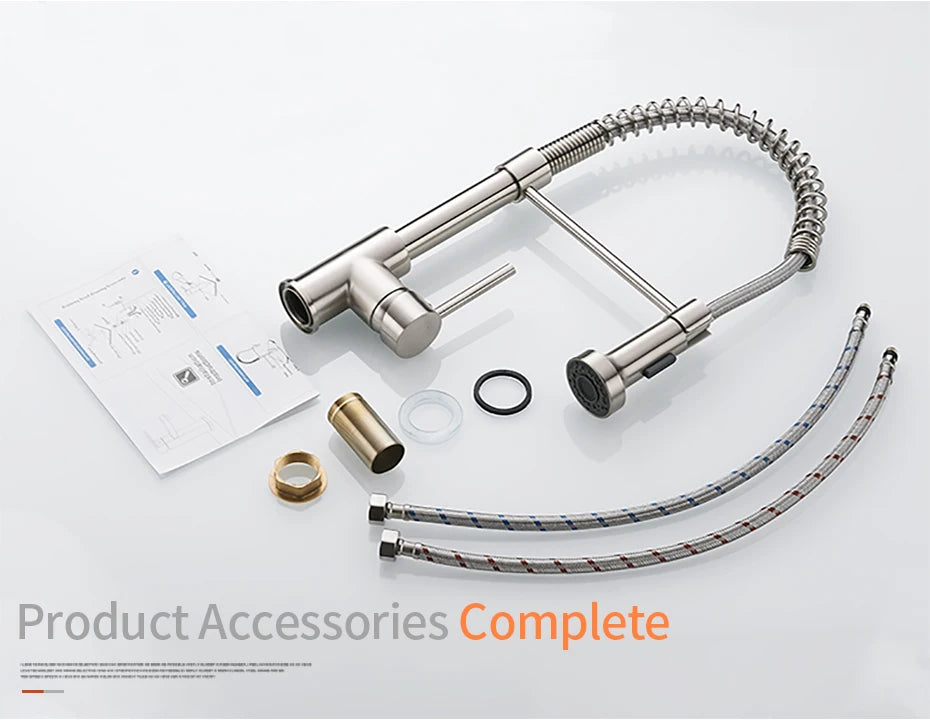 Brush Nickel Kitchen Faucets Brass Faucets for Kitchen Sink Single Lever Pull Down Spring Spout Mixers Tap Hot Cold Water Crane c9f98b-b7.myshopify.com