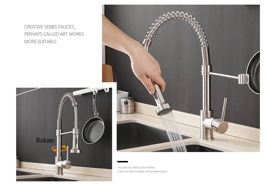 Brush Nickel Kitchen Faucets Brass Faucets for Kitchen Sink Single Lever Pull Down Spring Spout Mixers Tap Hot Cold Water Crane c9f98b-b7.myshopify.com