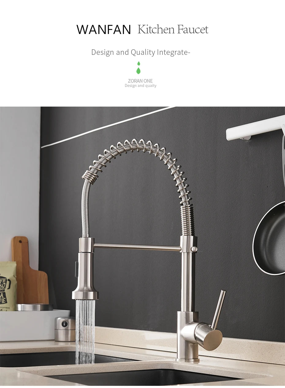 Brush Nickel Kitchen Faucets Brass Faucets for Kitchen Sink Single Lever Pull Down Spring Spout Mixers Tap Hot Cold Water Crane c9f98b-b7.myshopify.com