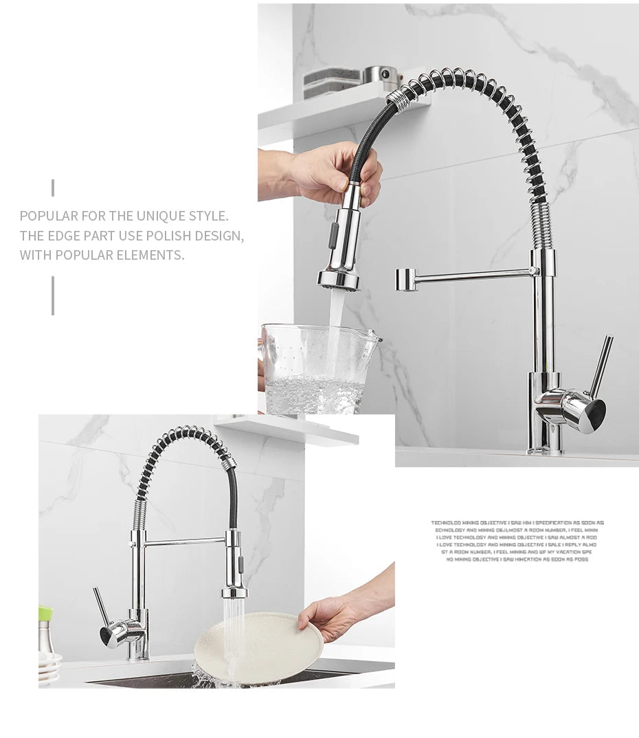 Brush Nickel Kitchen Faucets Brass Faucets for Kitchen Sink Single Lever Pull Down Spring Spout Mixers Tap Hot Cold Water Crane c9f98b-b7.myshopify.com