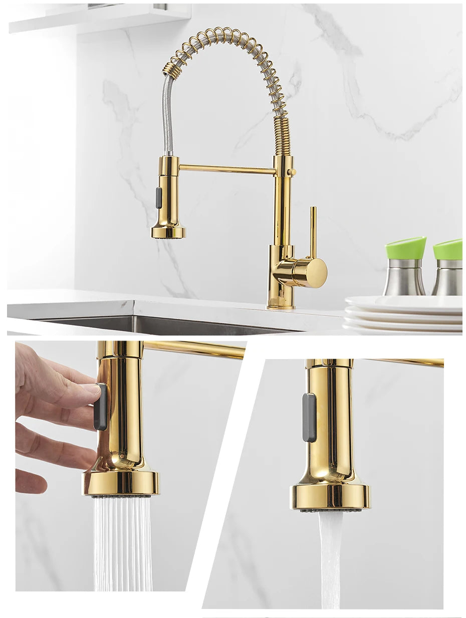 Brush Nickel Kitchen Faucets Brass Faucets for Kitchen Sink Single Lever Pull Down Spring Spout Mixers Tap Hot Cold Water Crane c9f98b-b7.myshopify.com
