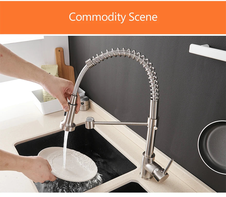 Brush Nickel Kitchen Faucets Brass Faucets for Kitchen Sink Single Lever Pull Down Spring Spout Mixers Tap Hot Cold Water Crane c9f98b-b7.myshopify.com