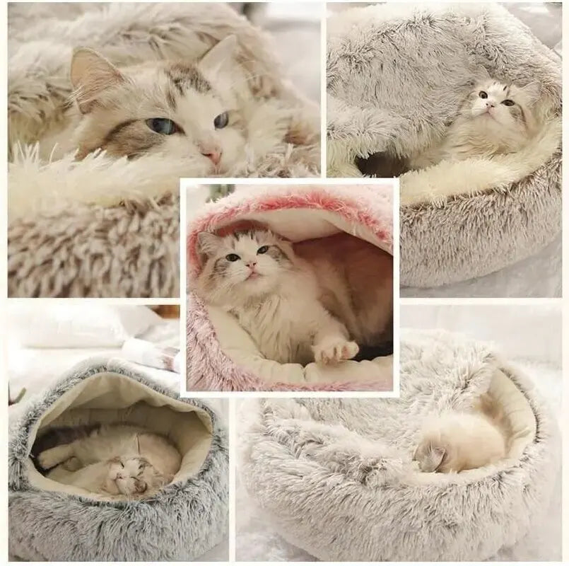 Plush Hooded Pet Bed Round Fluffy Soft Cat Bed Pet Cushion Warm Cat Dog 2 in 1 Sleeping Nest Cave for Small Dogs c9f98b-b7.myshopify.com