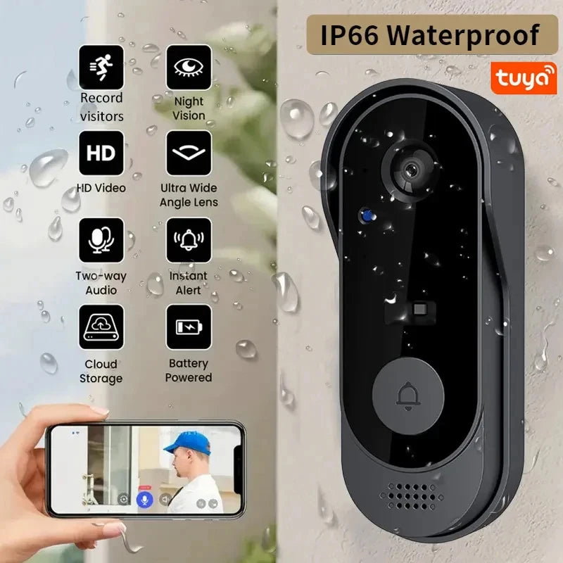Tuya Smart Wireless Video Doorbell with Camera | IP65 Waterproof, HD Outdoor Security Intercom | Night Vision & 2-Way Audio c9f98b-b7.myshopify.com