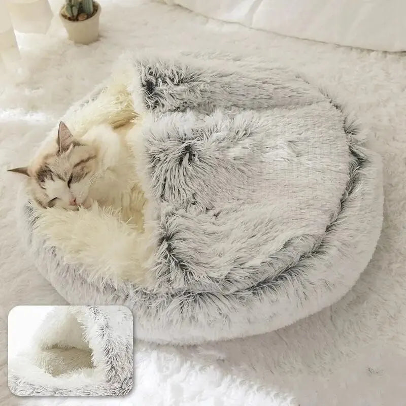 Plush Hooded Pet Bed Round Fluffy Soft Cat Bed Pet Cushion Warm Cat Dog 2 in 1 Sleeping Nest Cave for Small Dogs c9f98b-b7.myshopify.com