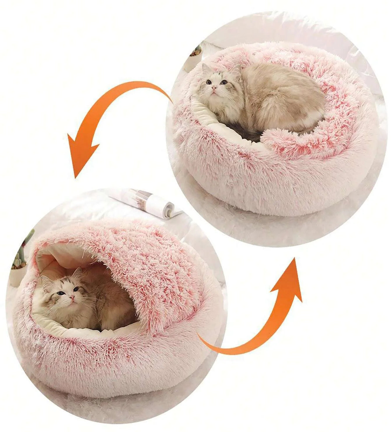Plush Hooded Pet Bed Round Fluffy Soft Cat Bed Pet Cushion Warm Cat Dog 2 in 1 Sleeping Nest Cave for Small Dogs c9f98b-b7.myshopify.com