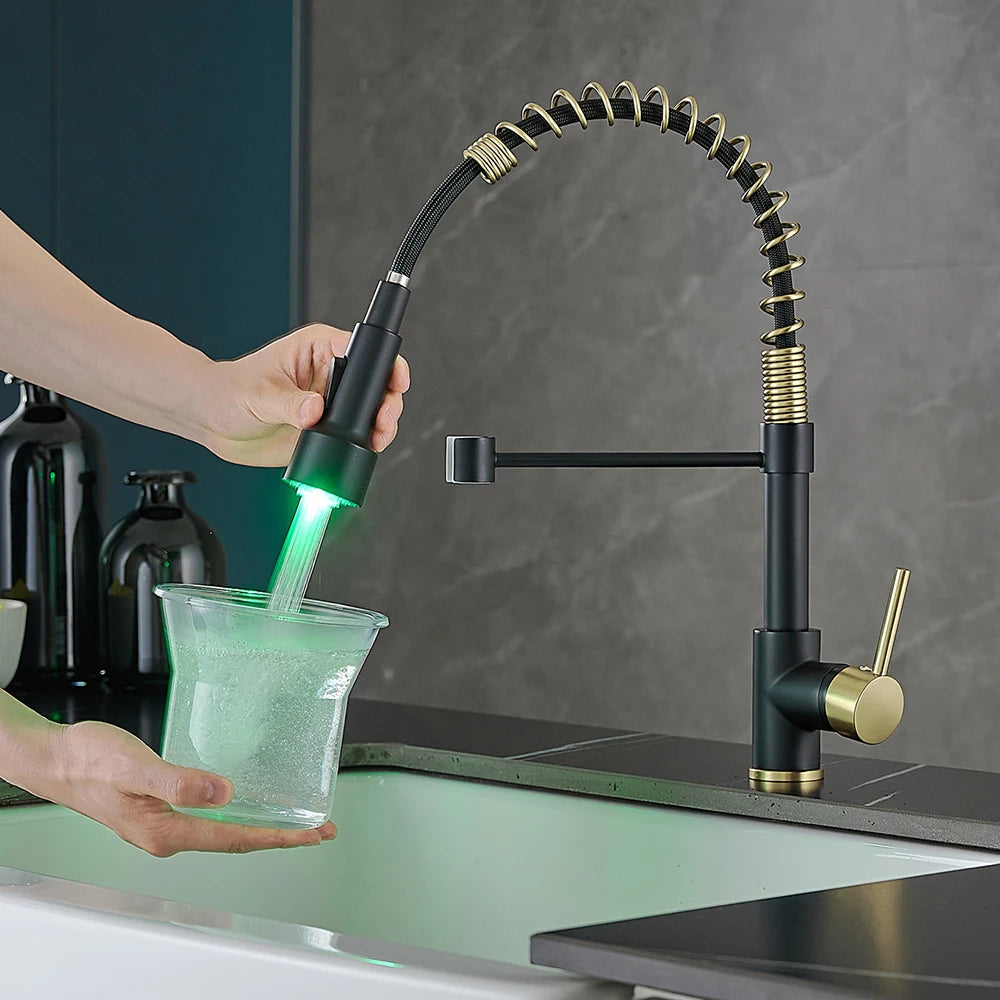 Brush Nickel Kitchen Faucets Brass Faucets for Kitchen Sink Single Lever Pull Down Spring Spout Mixers Tap Hot Cold Water Crane c9f98b-b7.myshopify.com