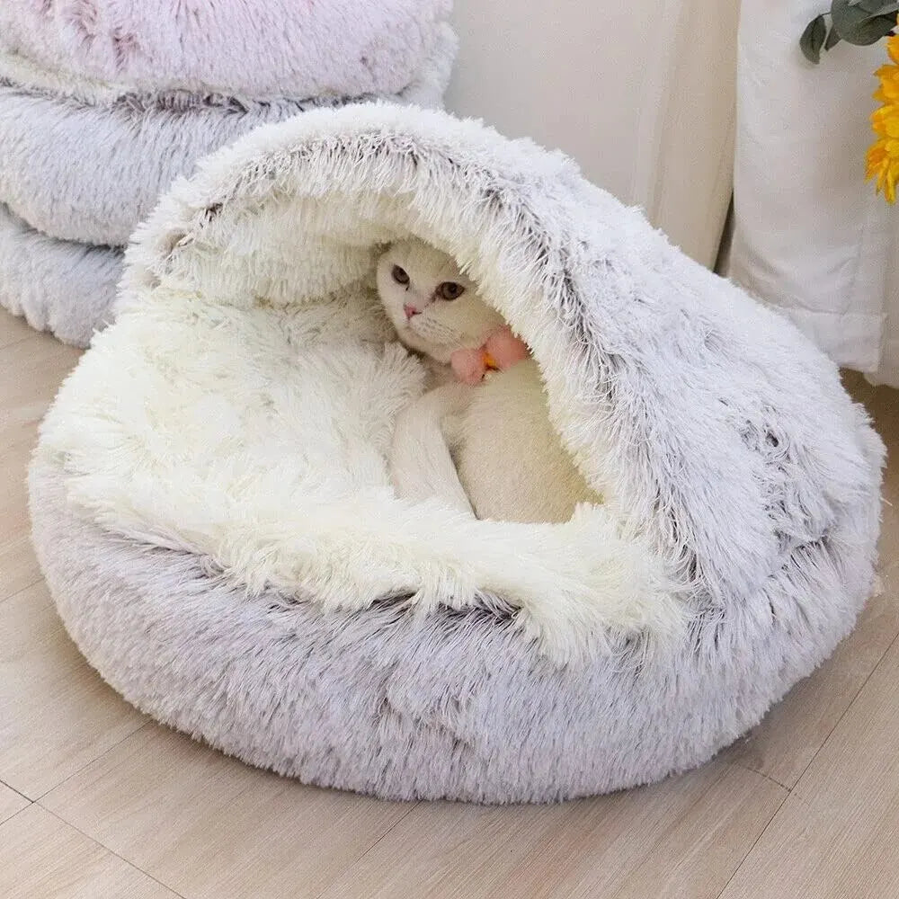 Plush Hooded Pet Bed Round Fluffy Soft Cat Bed Pet Cushion Warm Cat Dog 2 in 1 Sleeping Nest Cave for Small Dogs c9f98b-b7.myshopify.com