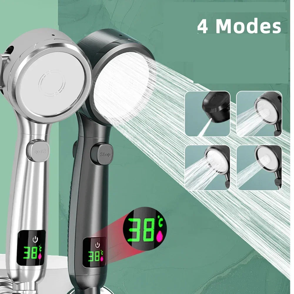 High Pressure Handheld Bathroom Shower Head Water Saving Showerhead Pressurized Adjustable Spray LED Digital Temperature Display c9f98b-b7.myshopify.com