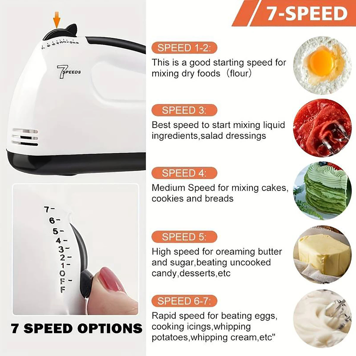 saengQ Handheld electric egg beater, household automatic mixer, egg white and cream beater, mini 7-speed white c9f98b-b7.myshopify.com