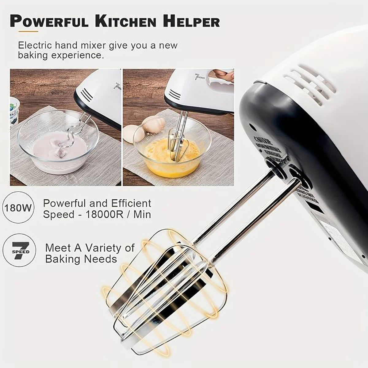 saengQ Handheld electric egg beater, household automatic mixer, egg white and cream beater, mini 7-speed white c9f98b-b7.myshopify.com