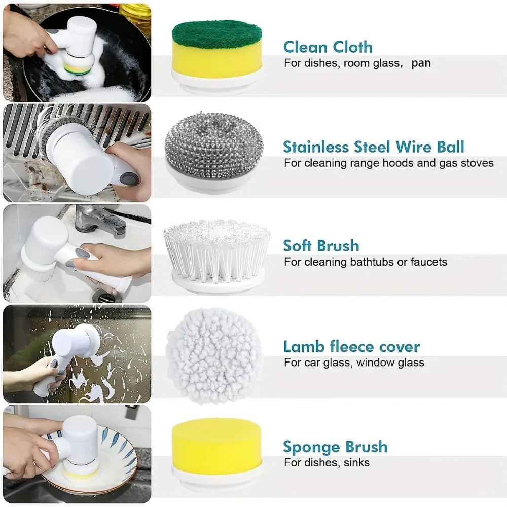 Electric Spin Scrubber With 5 Replaceable Brush Head Power Electric Cleaning Brush Handheld Rechargeable Shower Scrubber c9f98b-b7.myshopify.com