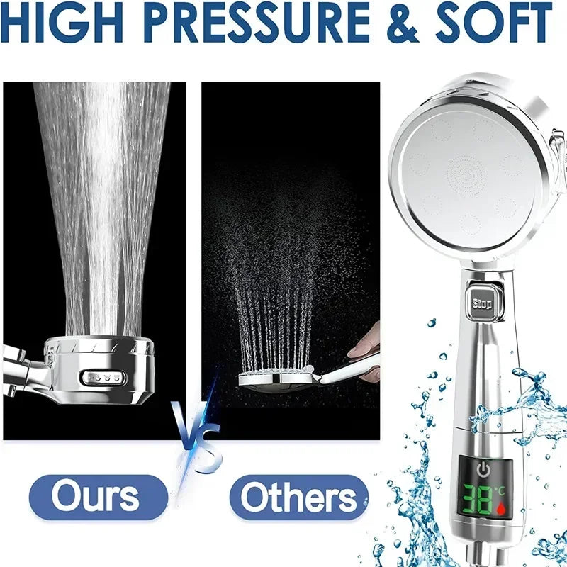 High Pressure Handheld Bathroom Shower Head Water Saving Showerhead Pressurized Adjustable Spray LED Digital Temperature Display c9f98b-b7.myshopify.com