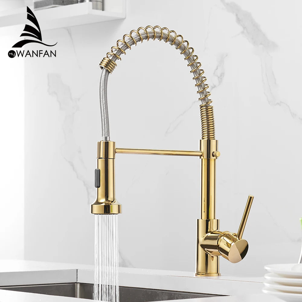 Brush Nickel Kitchen Faucets Brass Faucets for Kitchen Sink Single Lever Pull Down Spring Spout Mixers Tap Hot Cold Water Crane c9f98b-b7.myshopify.com