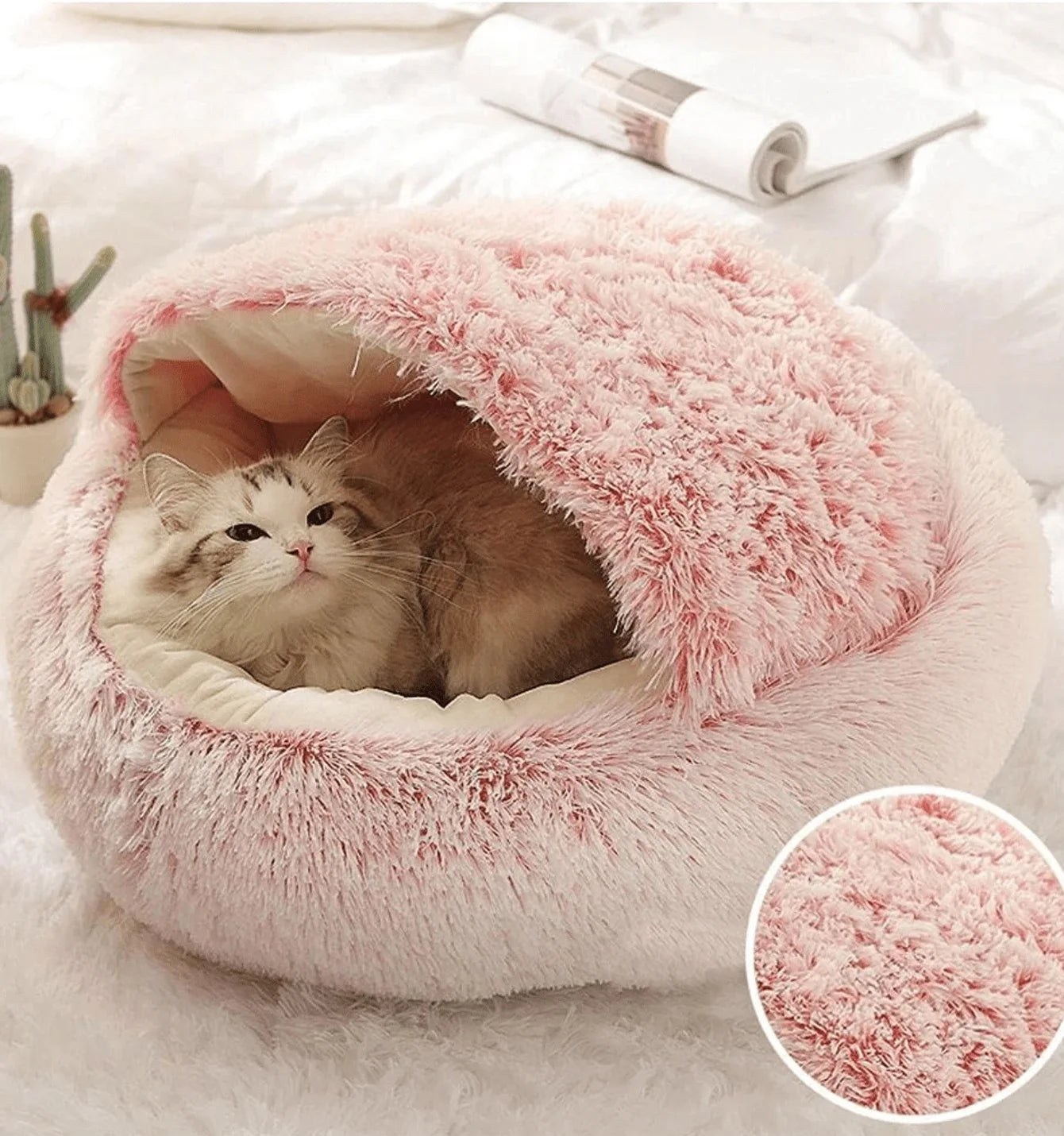 Plush Hooded Pet Bed Round Fluffy Soft Cat Bed Pet Cushion Warm Cat Dog 2 in 1 Sleeping Nest Cave for Small Dogs c9f98b-b7.myshopify.com