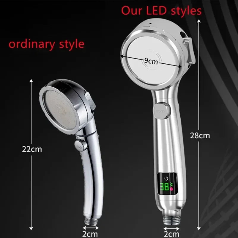 High Pressure Handheld Bathroom Shower Head Water Saving Showerhead Pressurized Adjustable Spray LED Digital Temperature Display c9f98b-b7.myshopify.com
