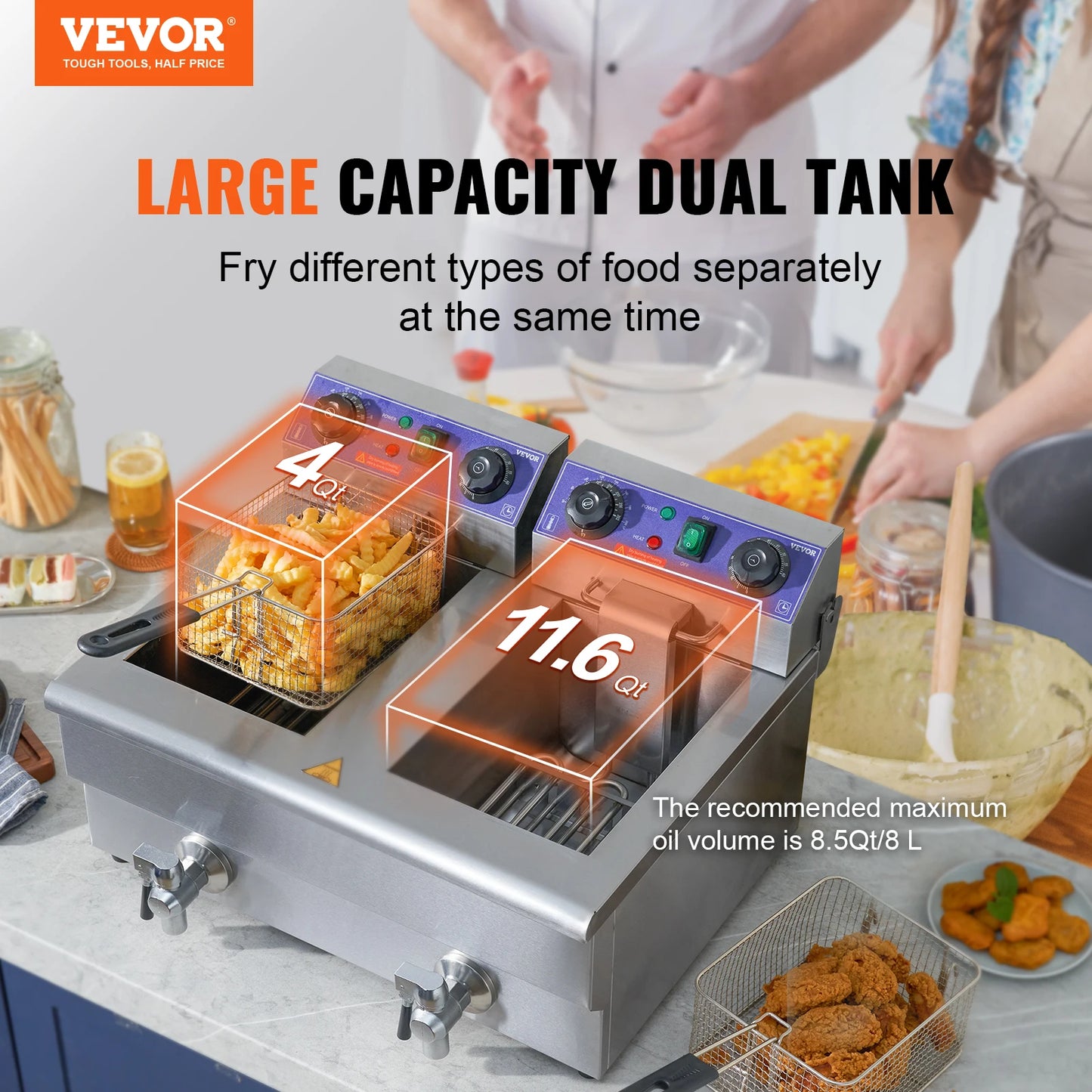 VEVOR Electric Deep Fryer w/ Dual Removable Tanks - 12L 5000W Commercial Countertop Fryer for Chicken, French Fries, Chips, and More c9f98b-b7.myshopify.com