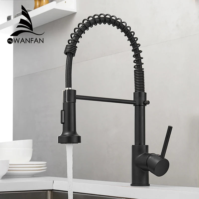 Brush Nickel Kitchen Faucets Brass Faucets for Kitchen Sink Single Lever Pull Down Spring Spout Mixers Tap Hot Cold Water Crane c9f98b-b7.myshopify.com