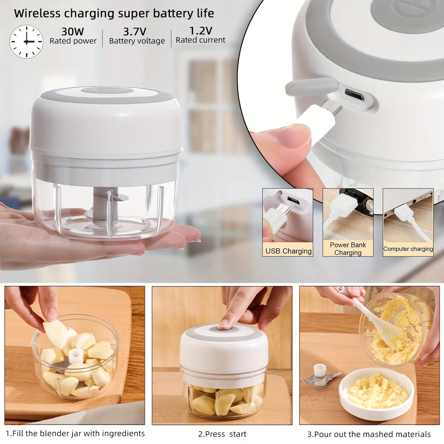 Electric Kitchen Food Chopper Mini Garlic Masher Crusher USB Portable Meat Grinder Vegetable Chopper For Kitchen Gadgets c9f98b-b7.myshopify.com