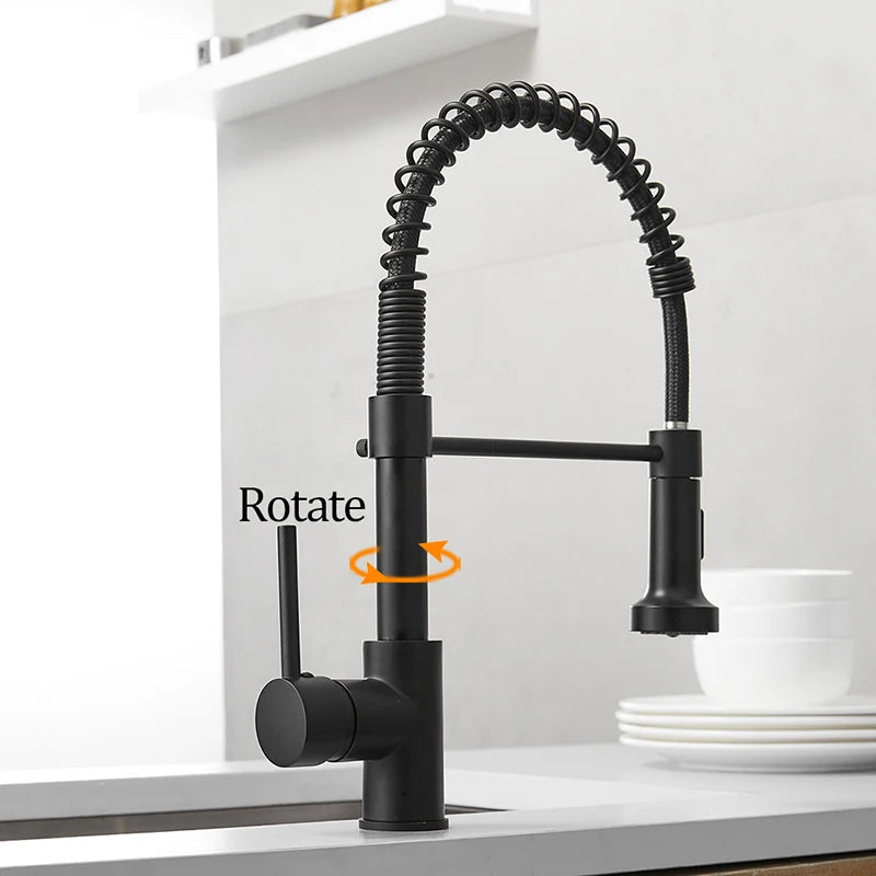 Brush Nickel Kitchen Faucets Brass Faucets for Kitchen Sink Single Lever Pull Down Spring Spout Mixers Tap Hot Cold Water Crane c9f98b-b7.myshopify.com