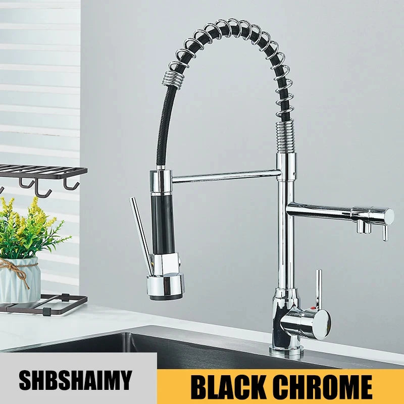 Black Kitchen Sink Faucet Pull Down Hot and Cold Water Mixer2 Mode Tap with Dual Spout 360 Rotation Flexible Deck Mounted c9f98b-b7.myshopify.com