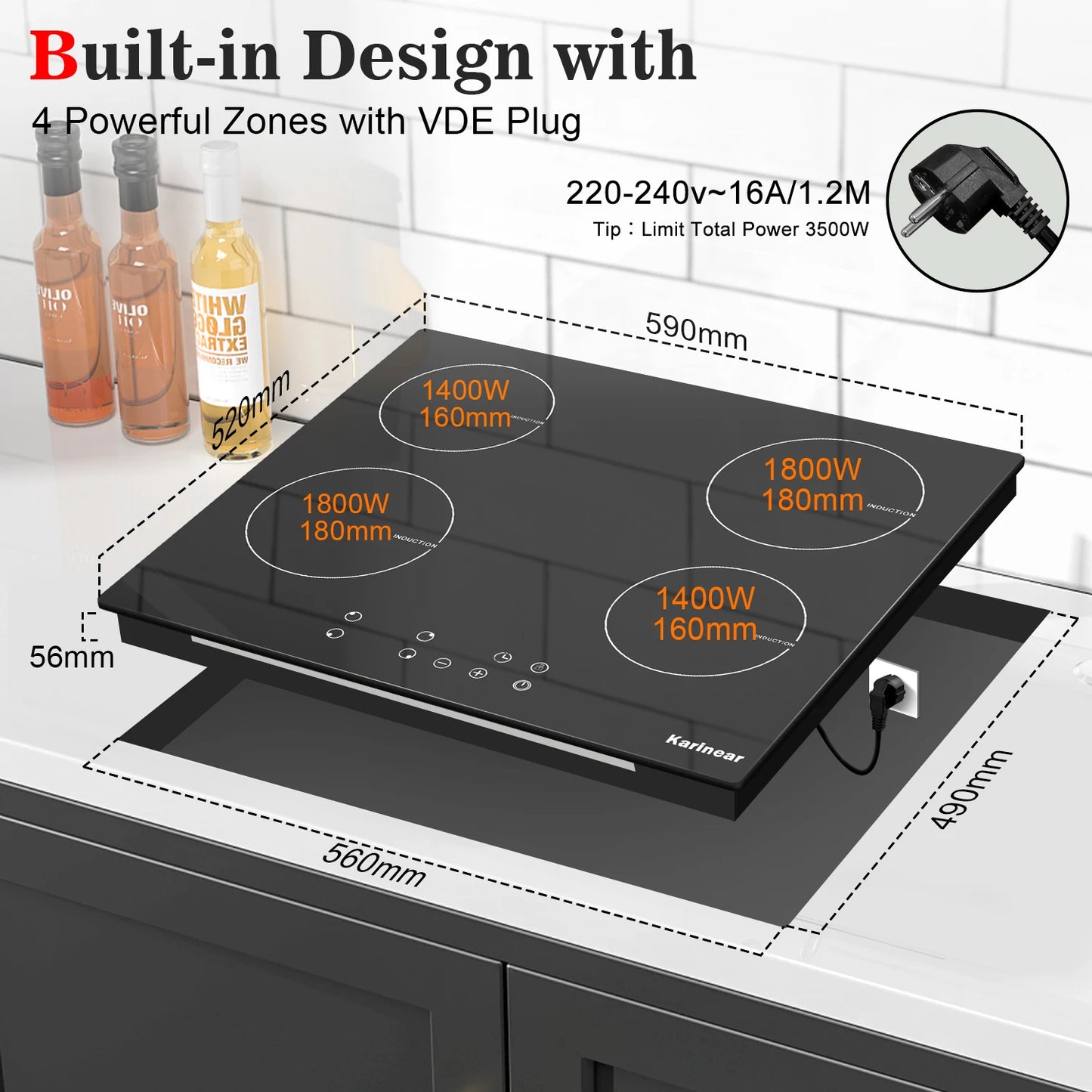 Karinear Built-in Induction Cooktop with 4 Burners – 3500W Electric Cooktop c9f98b-b7.myshopify.com