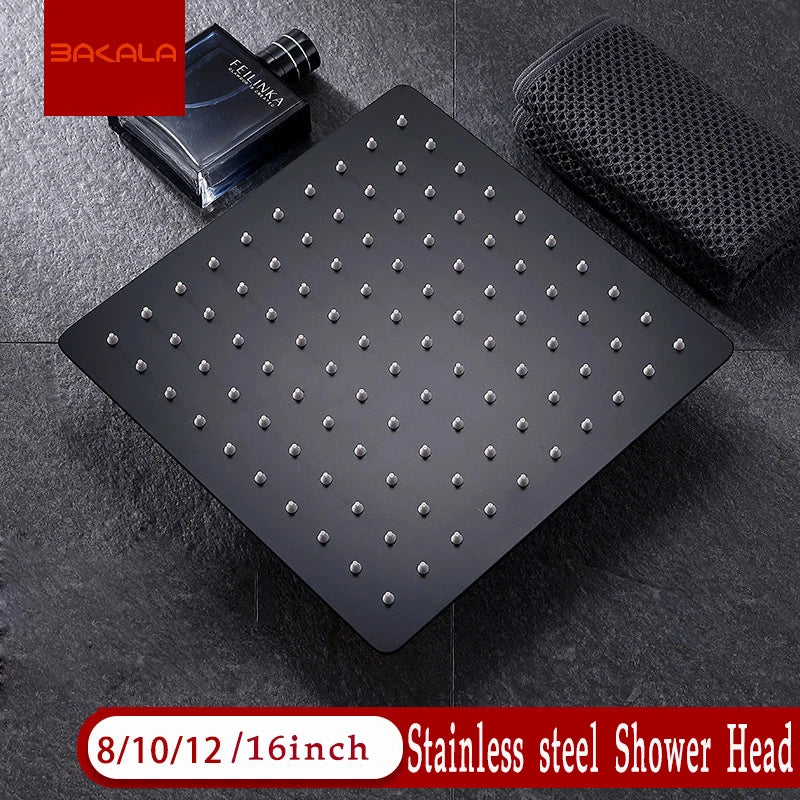 BAKALA Round & Square Stainless Steel Ultra-thin Showerheads 16/12/10/8 Inch Rainfall Shower Head Rain Shower BLACK Finish c9f98b-b7.myshopify.com