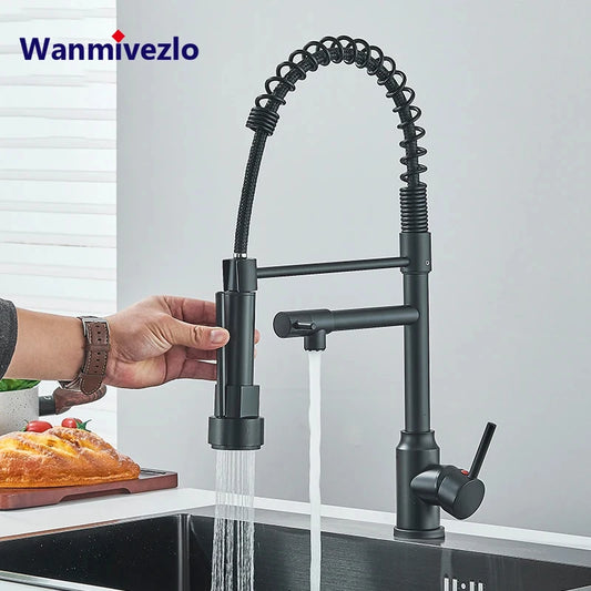 Black Kitchen Sink Faucet Pull Down Hot and Cold Water Mixer2 Mode Tap with Dual Spout 360 Rotation Flexible Deck Mounted c9f98b-b7.myshopify.com