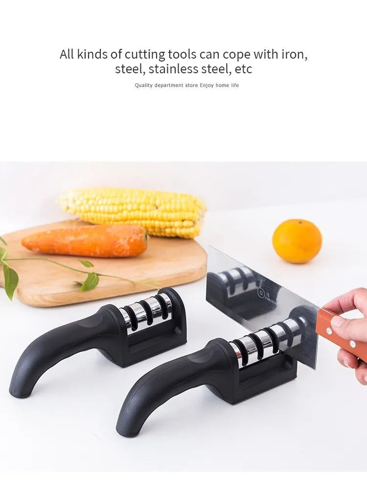 1Pc Black Kitchen Three Segment Knife Sharpener Household Multi Functional Hand Held Three Purpose Sharpening Stone Kitchen Tool c9f98b-b7.myshopify.com