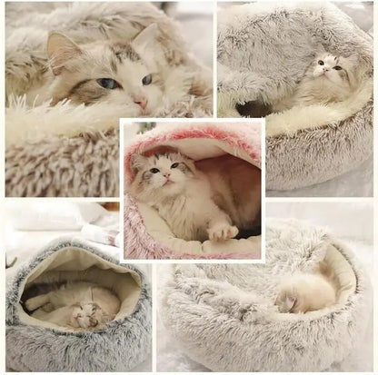 Plush Hooded Pet Bed Round Fluffy Soft Cat Bed Pet Cushion Warm Cat Dog 2 in 1 Sleeping Nest Cave for Small Dogs c9f98b-b7.myshopify.com
