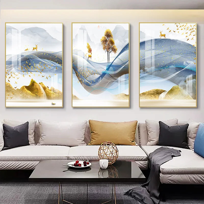 3 Pieces Nordic Luxury Ribbon Abstract Landscape Wall Art Canvas Paintings Modern Gold Deer Poster Print Picture for Home Decor c9f98b-b7.myshopify.com