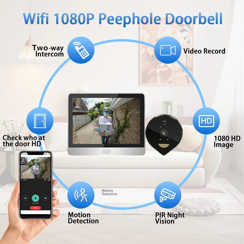 3MP Smart Life Tuya 1080P WiFi Door Bell Eye Peephole Camera c9f98b-b7.myshopify.com