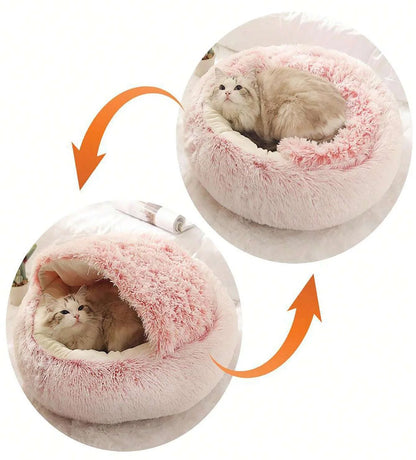 Plush Hooded Pet Bed Round Fluffy Soft Cat Bed Pet Cushion Warm Cat Dog 2 in 1 Sleeping Nest Cave for Small Dogs c9f98b-b7.myshopify.com