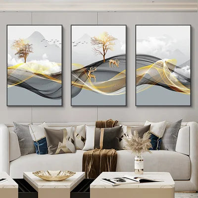 3 Pieces Nordic Luxury Ribbon Abstract Landscape Wall Art Canvas Paintings Modern Gold Deer Poster Print Picture for Home Decor c9f98b-b7.myshopify.com