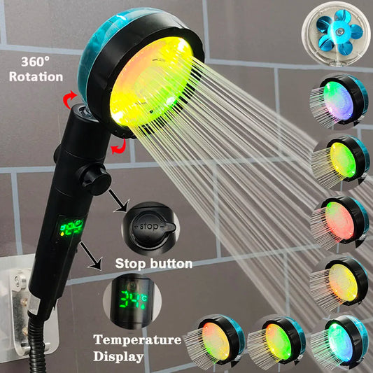 LED Digital Temperature Display Shower Head Temperature Control Colorful Fan Spray Nozzle High Pressure Rainfall Bathroom Shower c9f98b-b7.myshopify.com