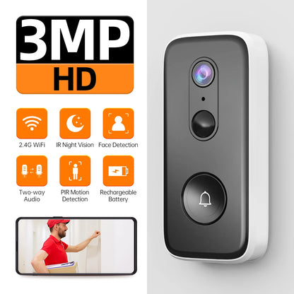 JOOAN Intelligent WiFi Doorbell With Camera Smart Home 3MP WiFi Video Doorbell Outdoor Battery Powered Security Video Intercom c9f98b-b7.myshopify.com