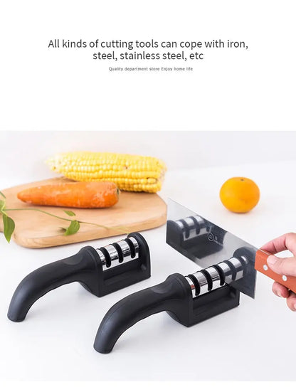 1Pc Black Kitchen Three Segment Knife Sharpener Household Multi Functional Hand Held Three Purpose Sharpening Stone Kitchen Tool c9f98b-b7.myshopify.com