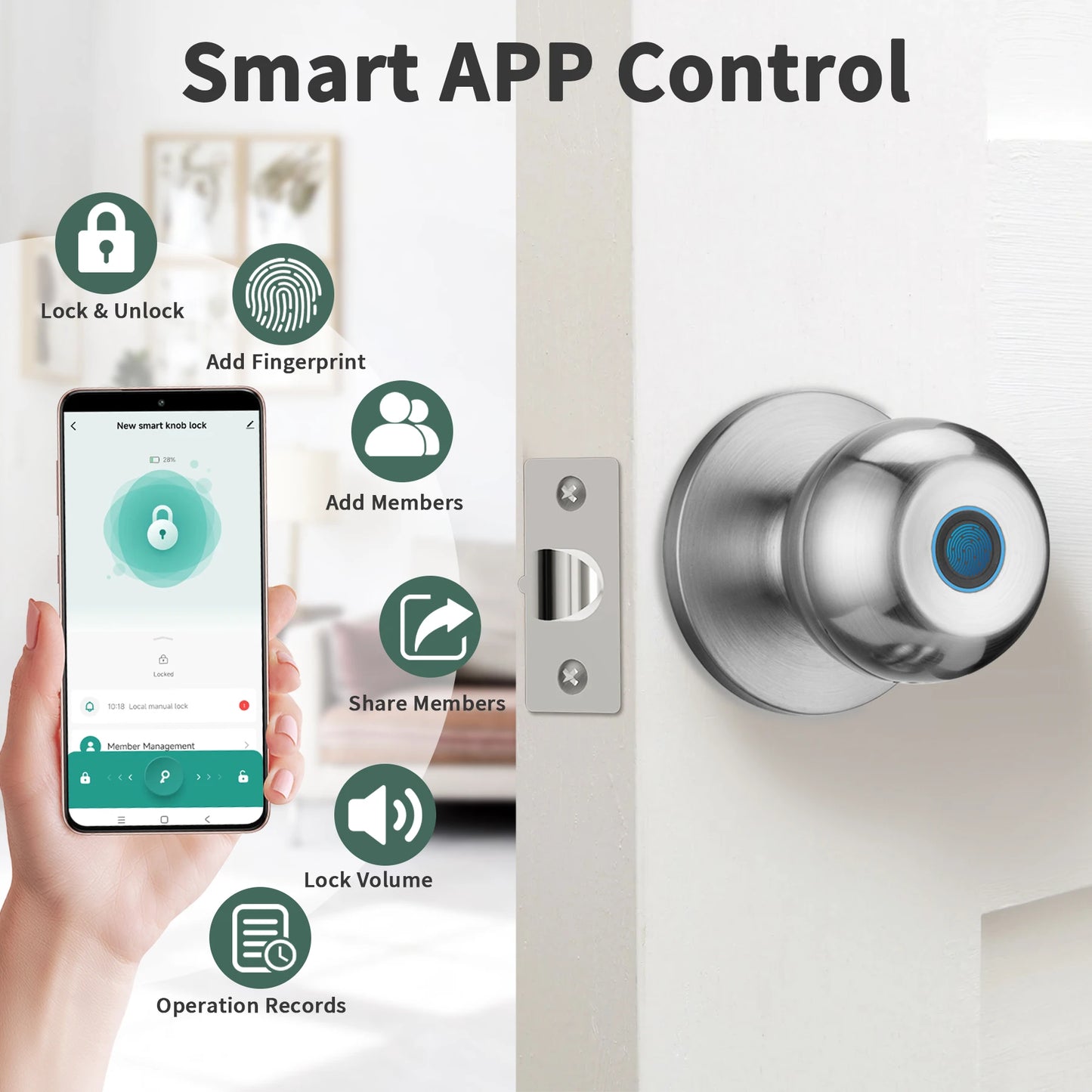 Fingerprint Door Lock For Bedroom Smart Lock Biometric Door Knob Lock with App Control for Bedrooms Cloakroom Apartments Offices c9f98b-b7.myshopify.com