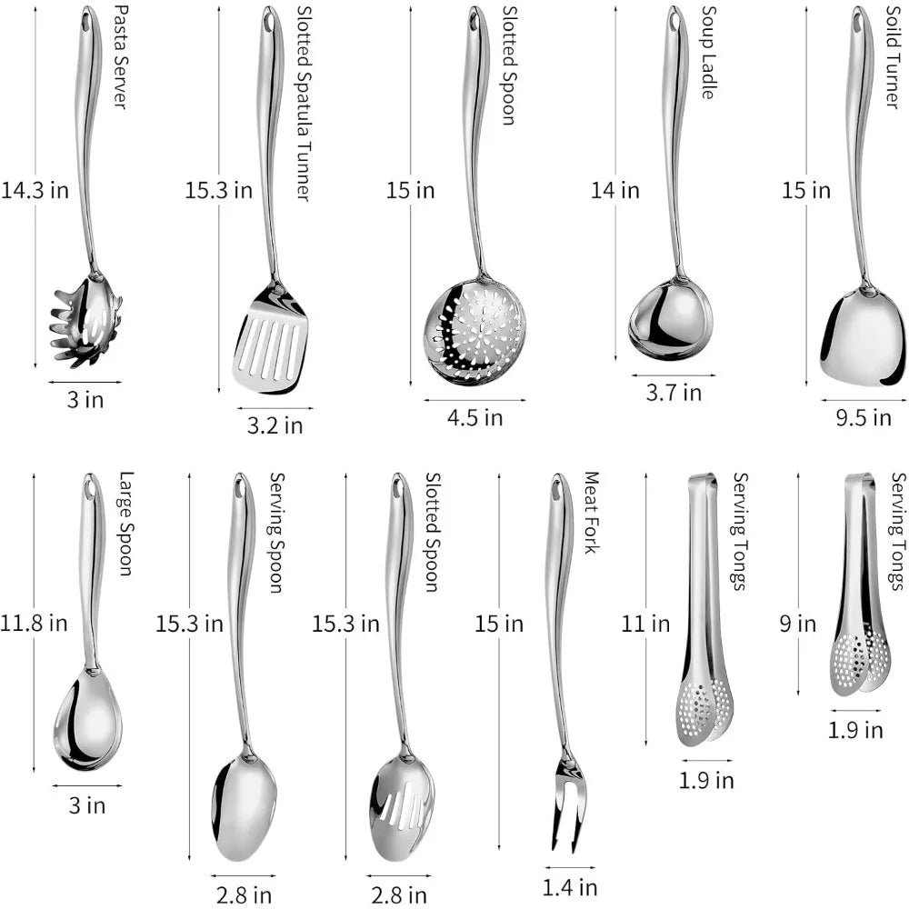 11-Piece 304 Stainless Steel Matte Kitchen Utensils Set - Cooking Tools with Spatula, Spoon, and Ladle c9f98b-b7.myshopify.com