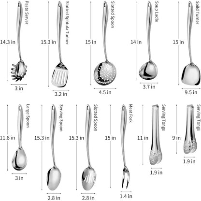 11-Piece 304 Stainless Steel Matte Kitchen Utensils Set - Cooking Tools with Spatula, Spoon, and Ladle c9f98b-b7.myshopify.com