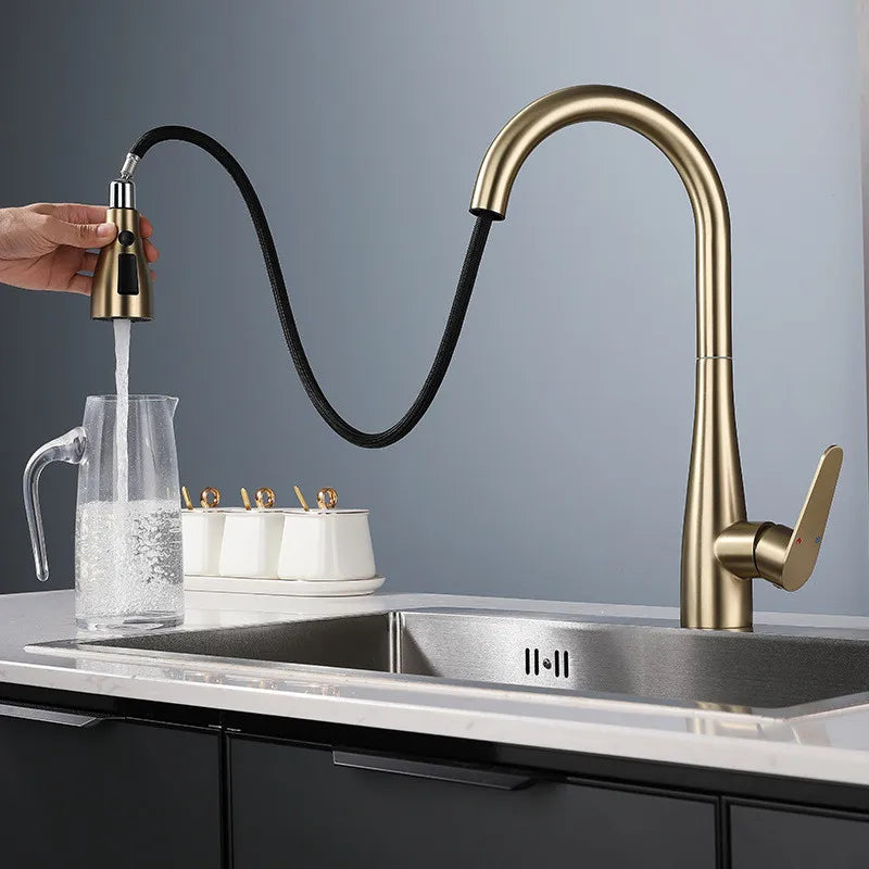 Brushed Gold Pull Out Kitchen Faucet SUS304 Sink Faucet Mixer Tap 360 degree rotation torneira cozinha mixer taps Kitchen Tap c9f98b-b7.myshopify.com