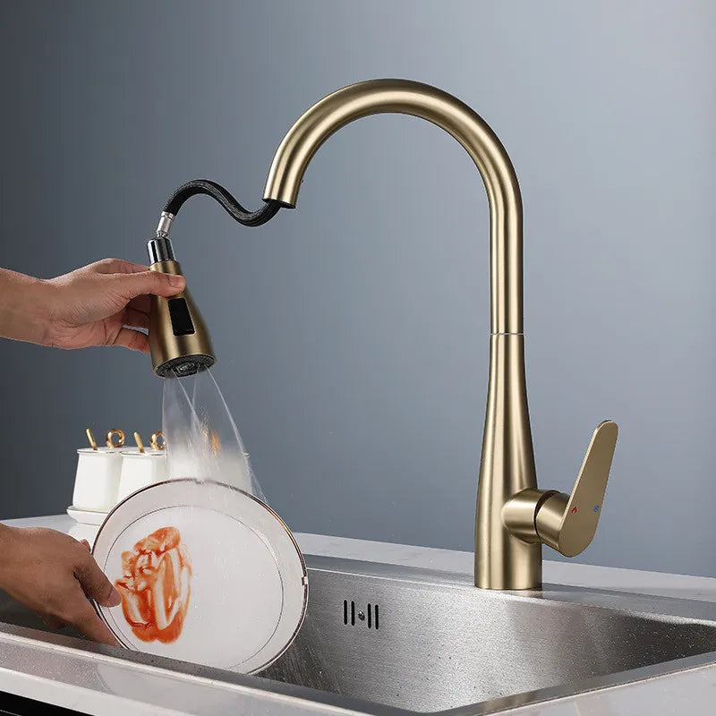 Brushed Gold Pull Out Kitchen Faucet SUS304 Sink Faucet Mixer Tap 360 degree rotation torneira cozinha mixer taps Kitchen Tap c9f98b-b7.myshopify.com