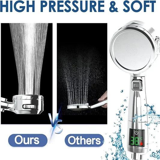 High Pressure Handheld Bathroom Shower Head Water Saving Showerhead Pressurized Adjustable Spray LED Digital Temperature Display c9f98b-b7.myshopify.com