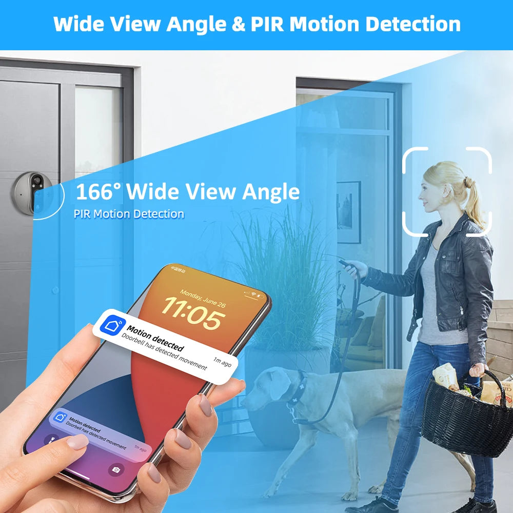 3MP Tuya Smart WiFi Video Door Peephole Viewer, Battery-Powered Digital Doorbell with PIR Motion Detection, Night Vision, and Smart Life App, Alexa & Google Compatible c9f98b-b7.myshopify.com