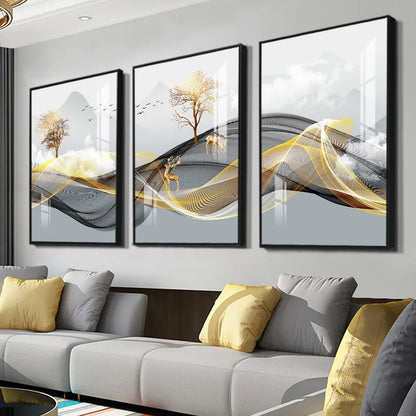 3 Pieces Nordic Luxury Ribbon Abstract Landscape Wall Art Canvas Paintings Modern Gold Deer Poster Print Picture for Home Decor c9f98b-b7.myshopify.com