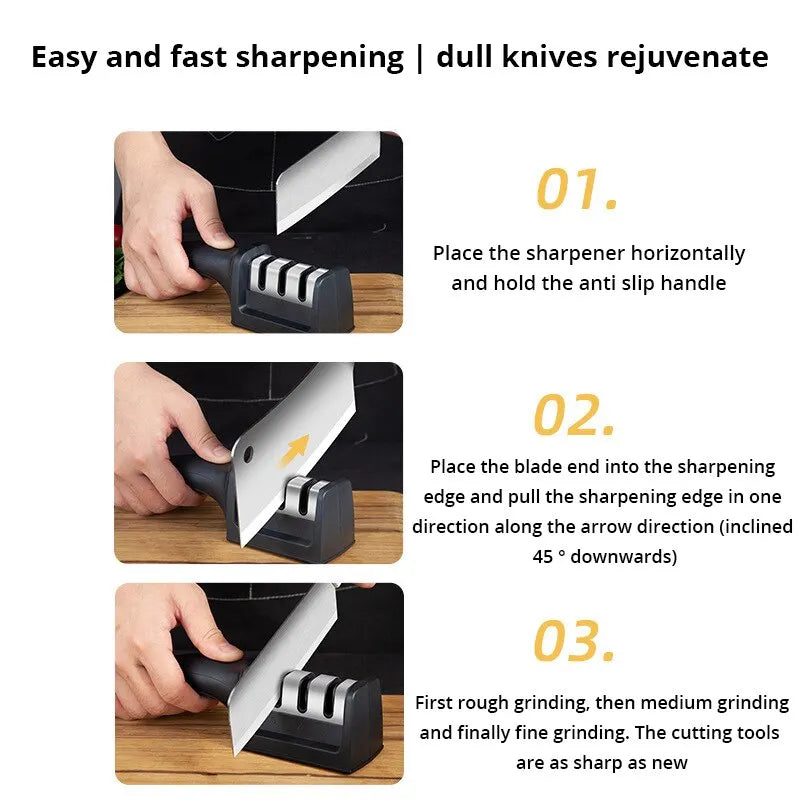 1Pc Black Kitchen Three Segment Knife Sharpener Household Multi Functional Hand Held Three Purpose Sharpening Stone Kitchen Tool c9f98b-b7.myshopify.com