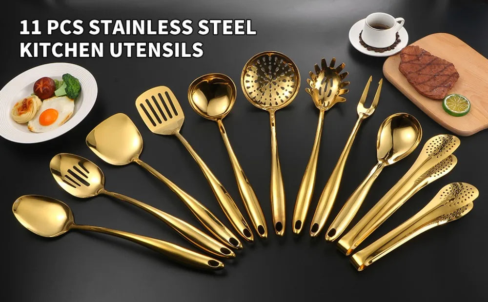 11-Piece 304 Stainless Steel Matte Kitchen Utensils Set - Cooking Tools with Spatula, Spoon, and Ladle c9f98b-b7.myshopify.com